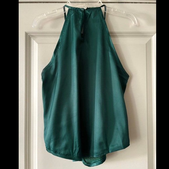 Emerald green sequin satin handkerchief halter top - Picture 3 of 6